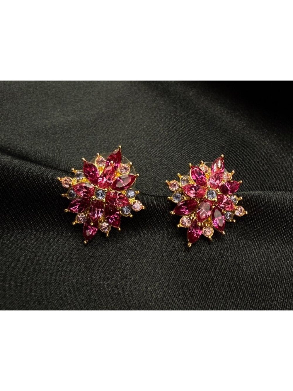 Joan Rivers Signed Pink & Crystal Rhinestone Floral Earrings